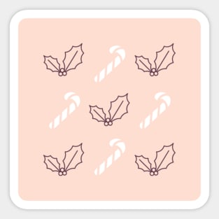 Pale Pink Candy Canes and Hollies Sticker